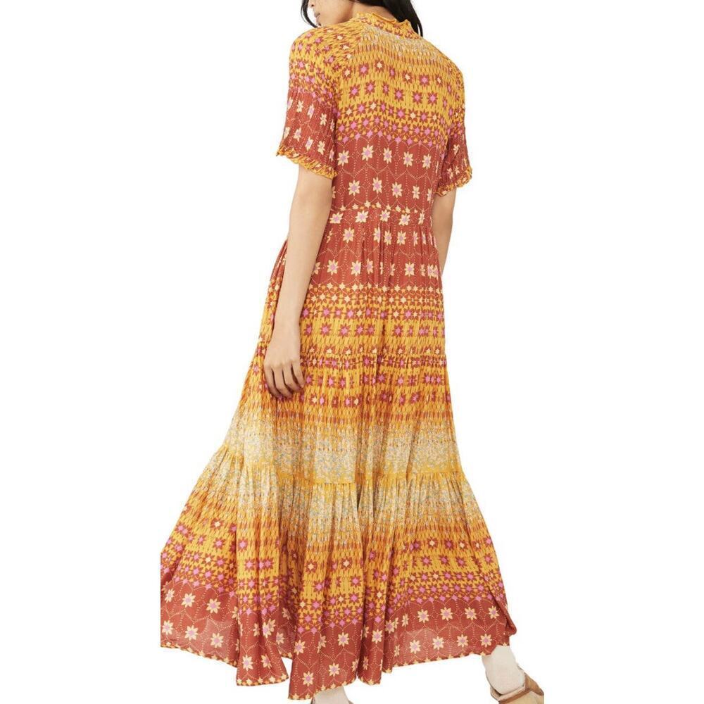 Free People Rare Feelings Maxi Dress In Goldenrod Combo Size Large NEW - Picture 3 of 14